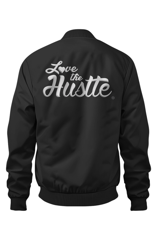 Love The Hustle White Embroidered Logo Uni Bomber Jacket