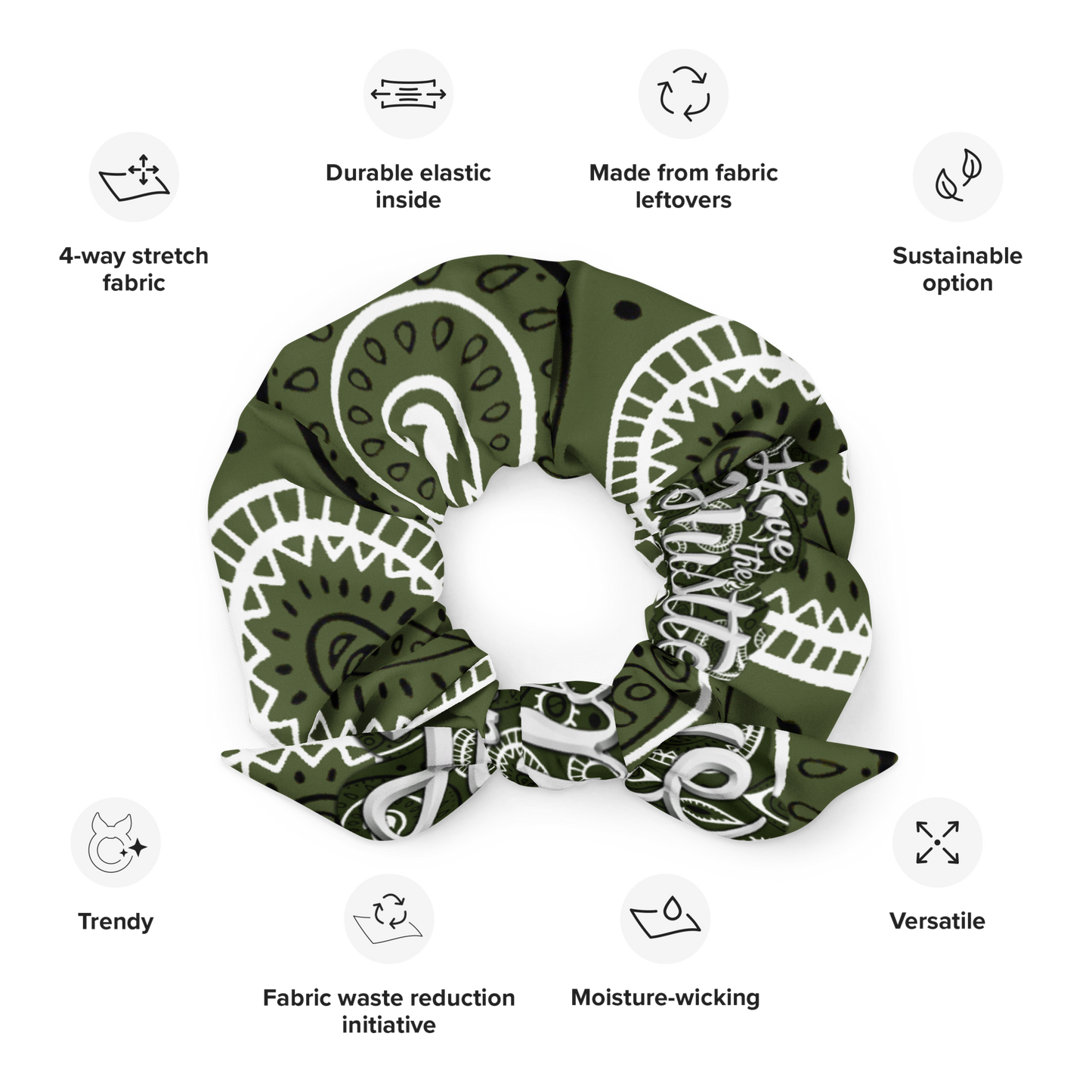 Chouchou bandana durable Love The Hustle™ avec nœud, extensible dans les 4 sens, évacuant l'humidité, vert