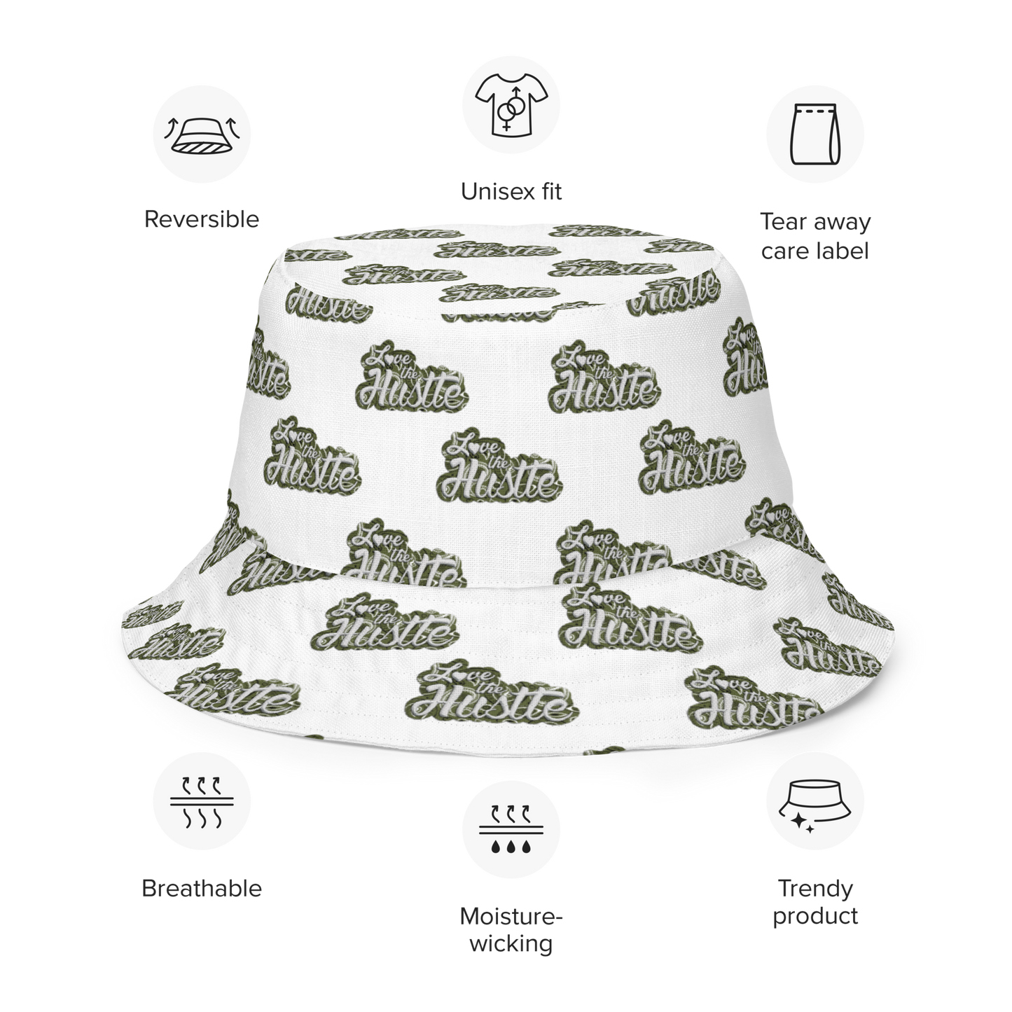 Sombrero de pescador reversible con diseño de bandana Love The Hustle™ y minimotivos