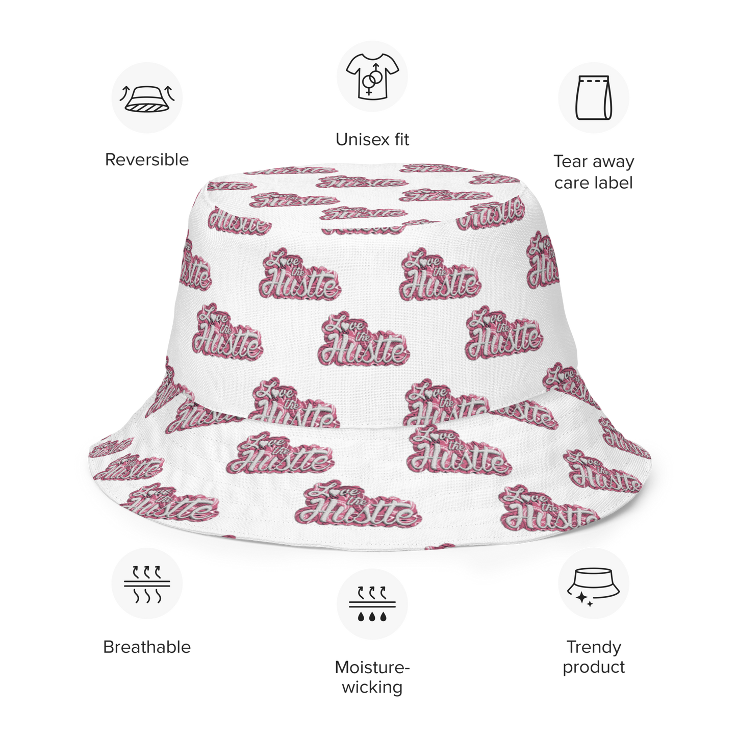 Sombrero de pescador reversible con diseño de bandana Love The Hustle™ y minimotivos