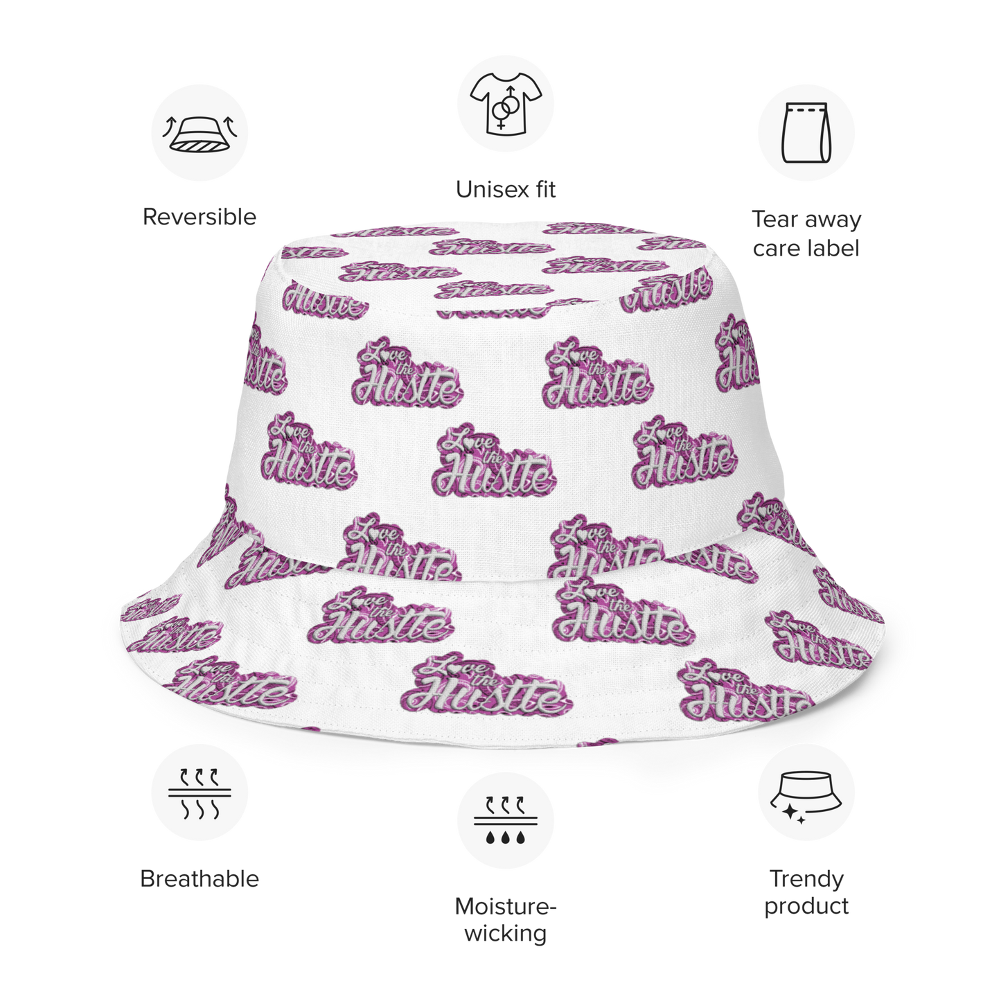 Sombrero de pescador reversible con diseño de bandana Love The Hustle™ y minimotivos