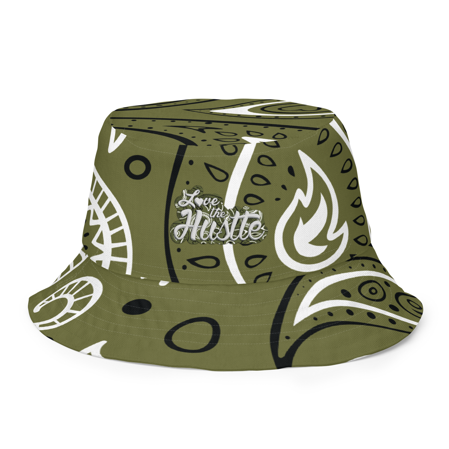 Sombrero de pescador reversible con diseño de bandana Love The Hustle™ y minimotivos