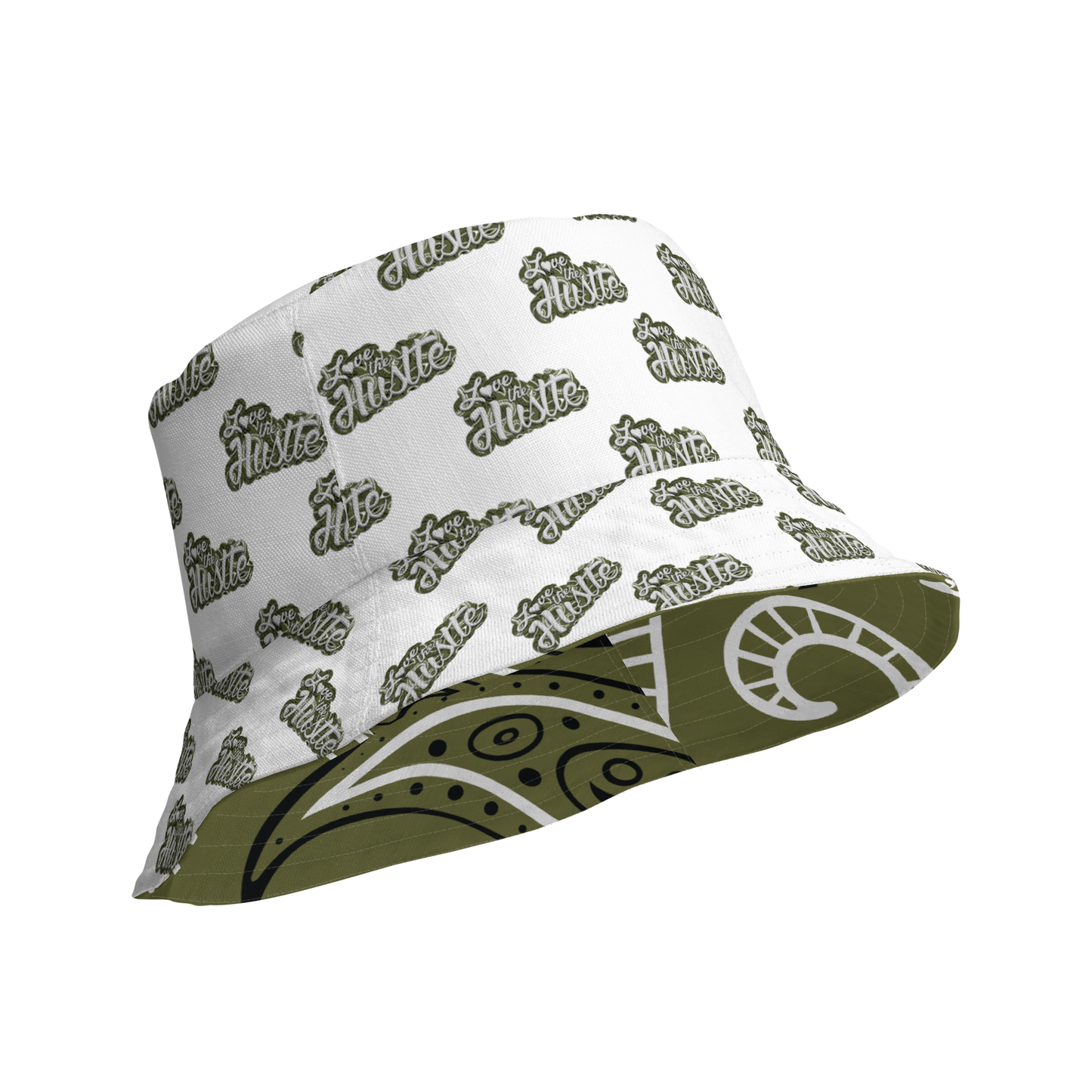 Sombrero de pescador reversible con diseño de bandana Love The Hustle™ y minimotivos