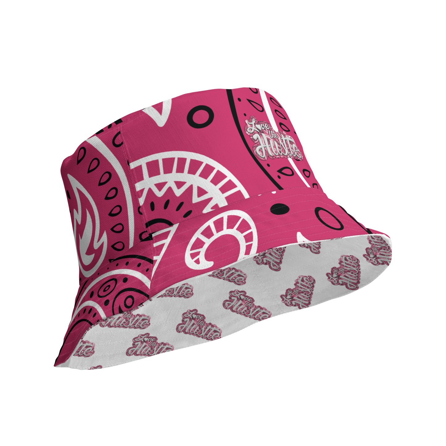 Sombrero de pescador reversible con diseño de bandana Love The Hustle™ y minimotivos