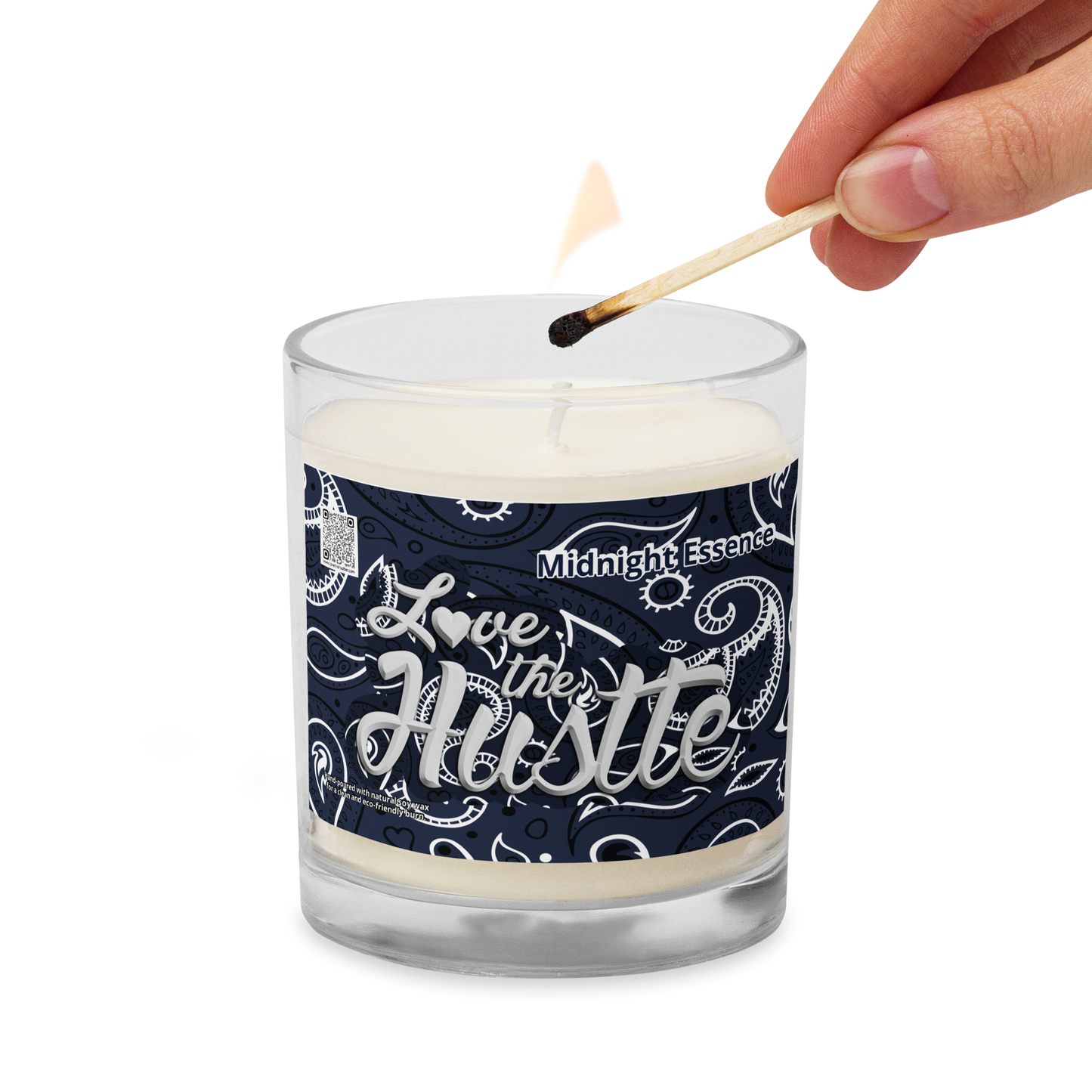 Love The Hustle™ Bandana Glass Jar Midnight Essence Soy Wax Candle, Navy Tops