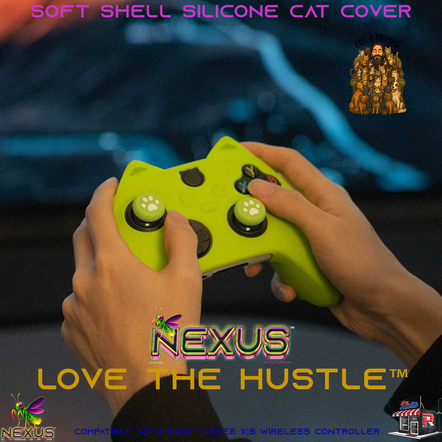 Nexus™ Quantum Firefly™ Eric & Friends Soft Shell Silicone Cat Cover – Compatible with Xbox® Series X|S Wireless Controller
