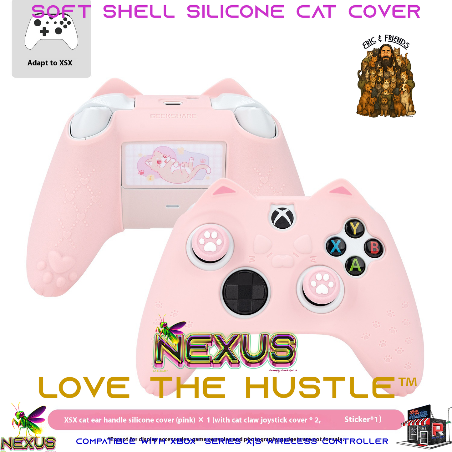 Nexus™ Quantum Firefly™ Eric & Friends Soft Shell Silicone Cat Cover – Compatible with Xbox® Series X|S Wireless Controller