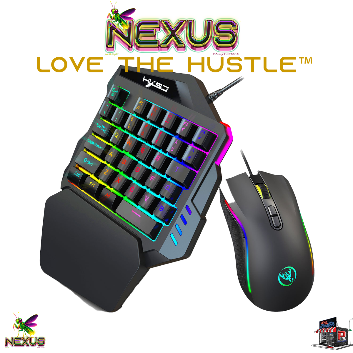 Nexus™ Quantum Firefly™ Compact RGB Gaming Keyboard – Waterproof One-Handed Gamepad with Thin Key Tech & Ergonomic Palm Rest