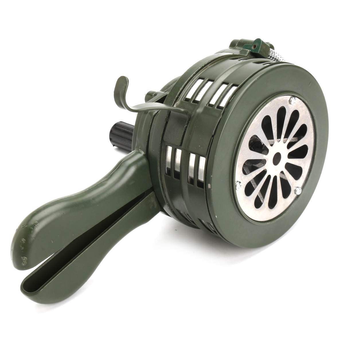 110dB Hand Crank Air Raid Emergency Alarm – Green Aluminum Alloy