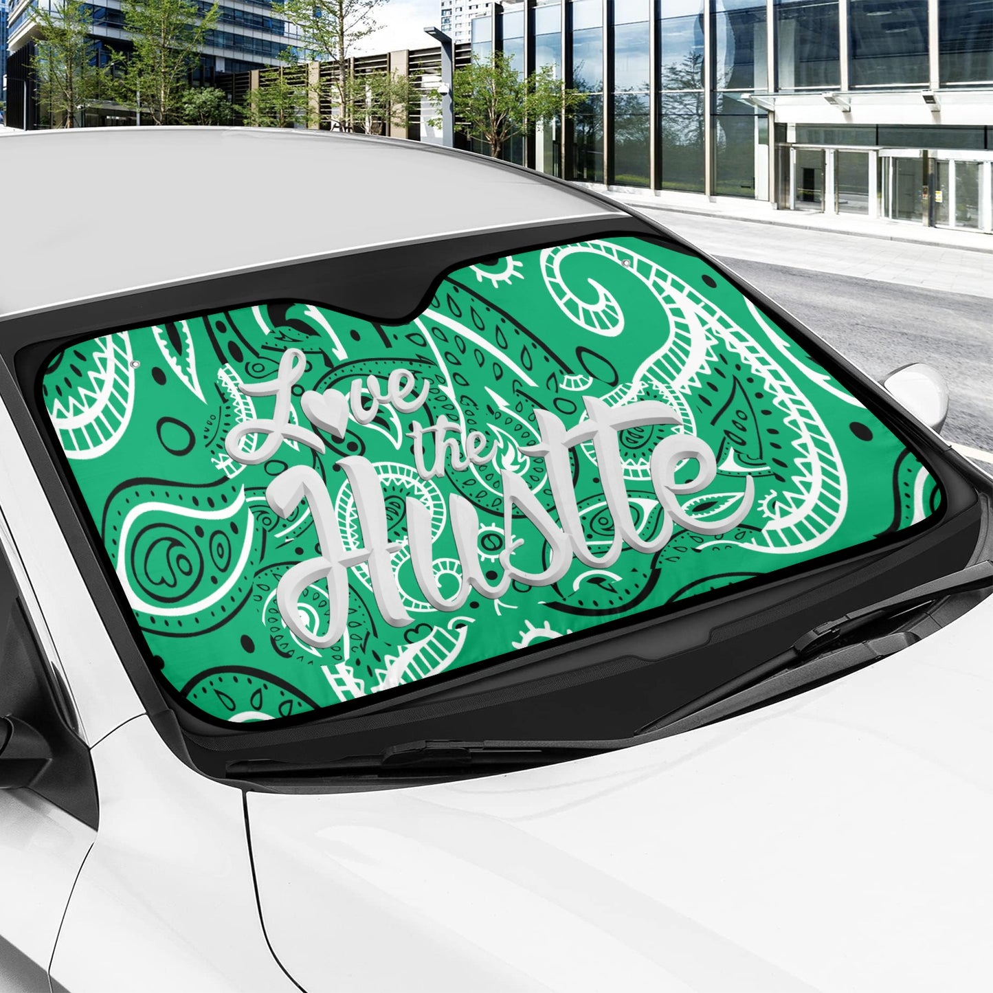 Love The Hustle Auto Sun Shade 57.6" x 27.6"（145cm x 70cm ）