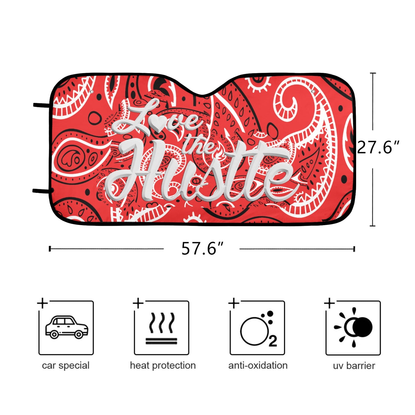 Love The Hustle Auto Sun Shade 57.6" x 27.6"（145cm x 70cm ）