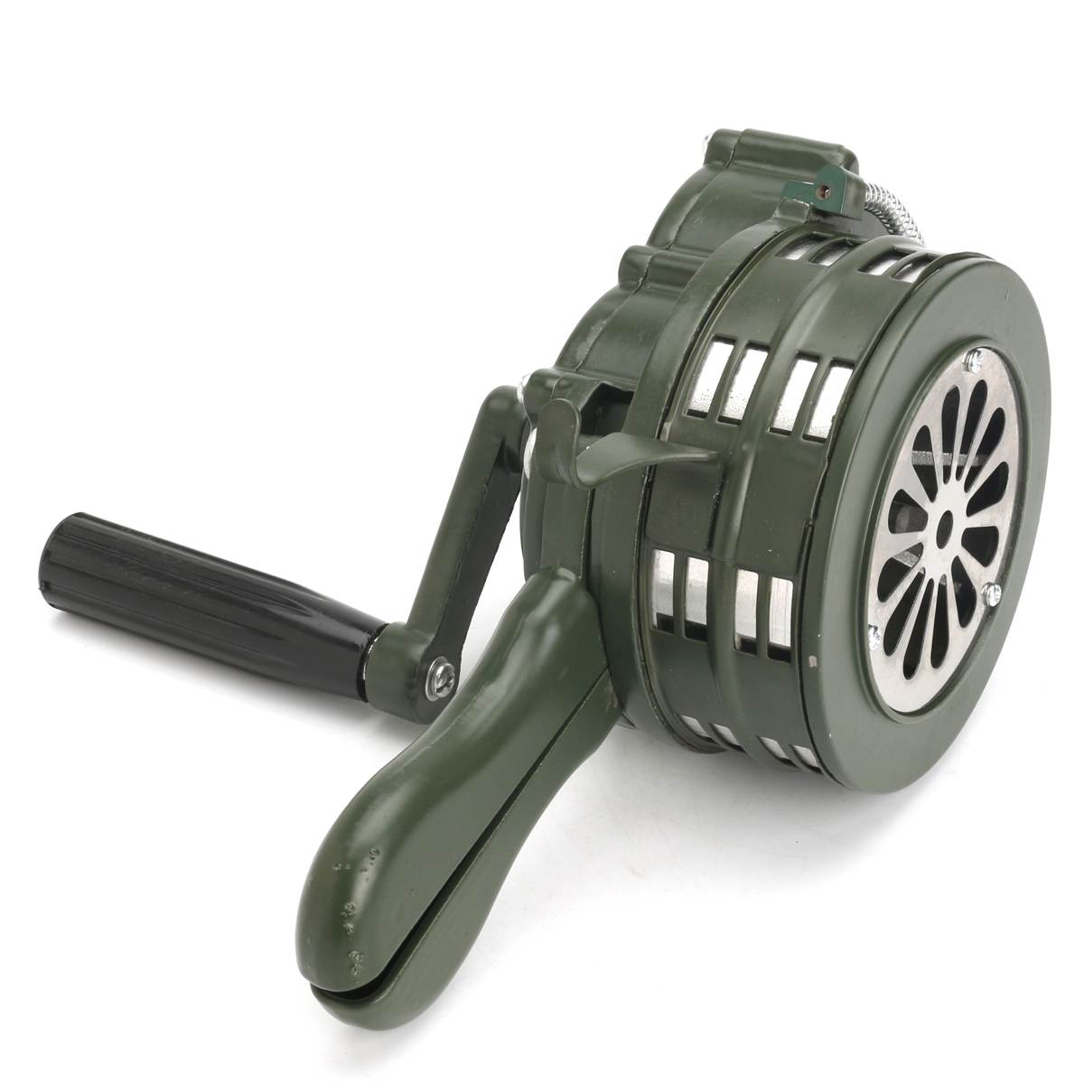 110dB Hand Crank Air Raid Emergency Alarm – Green Aluminum Alloy