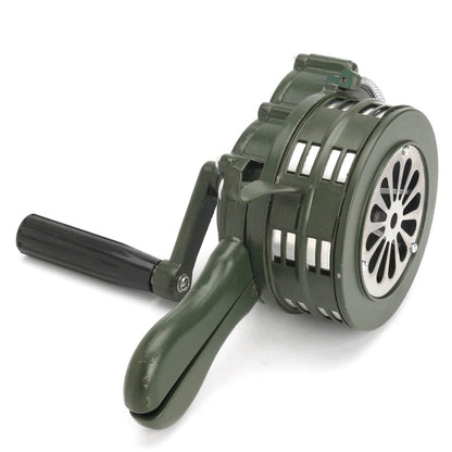 110dB Hand Crank Air Raid Emergency Alarm – Green Aluminum Alloy