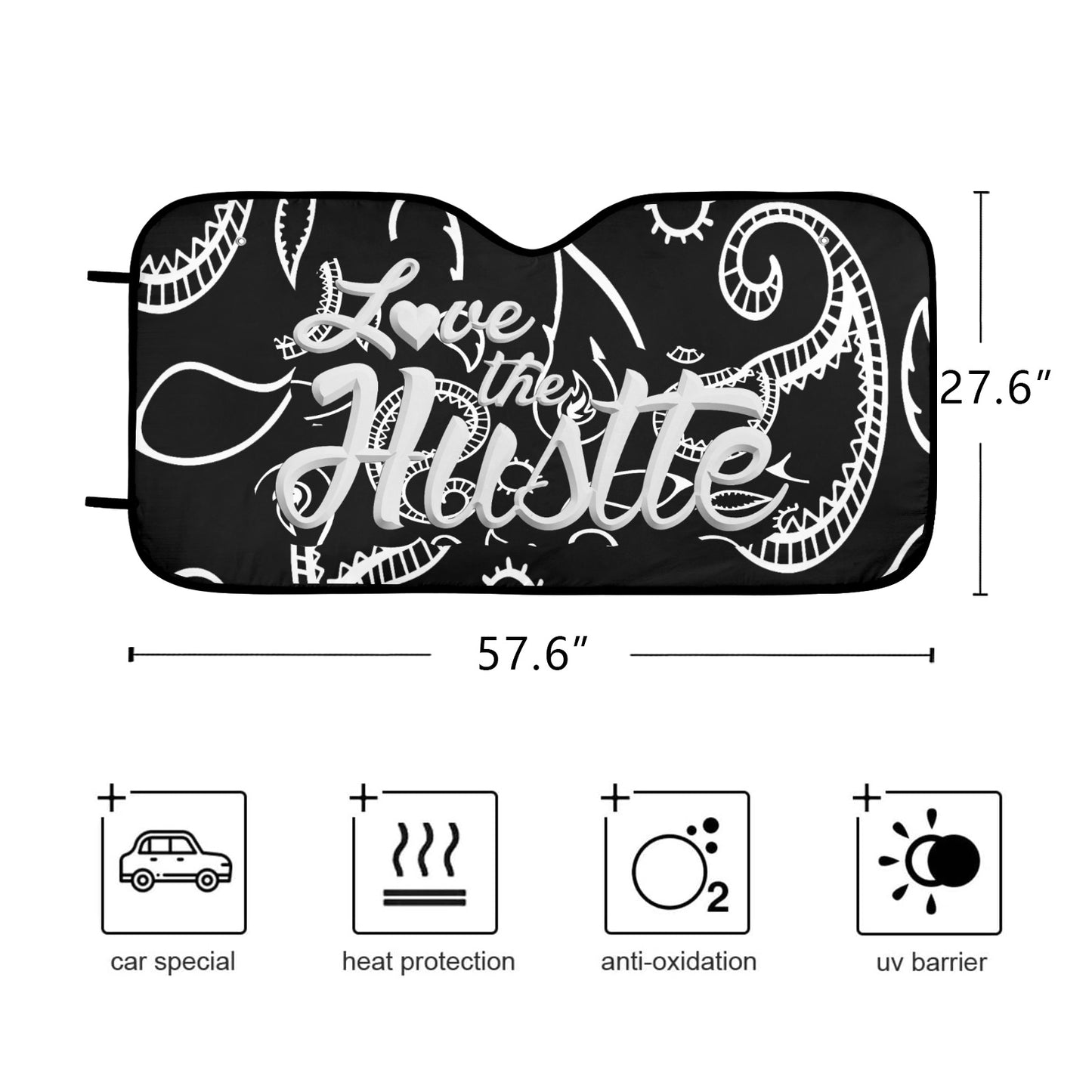Love The Hustle Auto Sun Shade 57.6" x 27.6"（145cm x 70cm ）