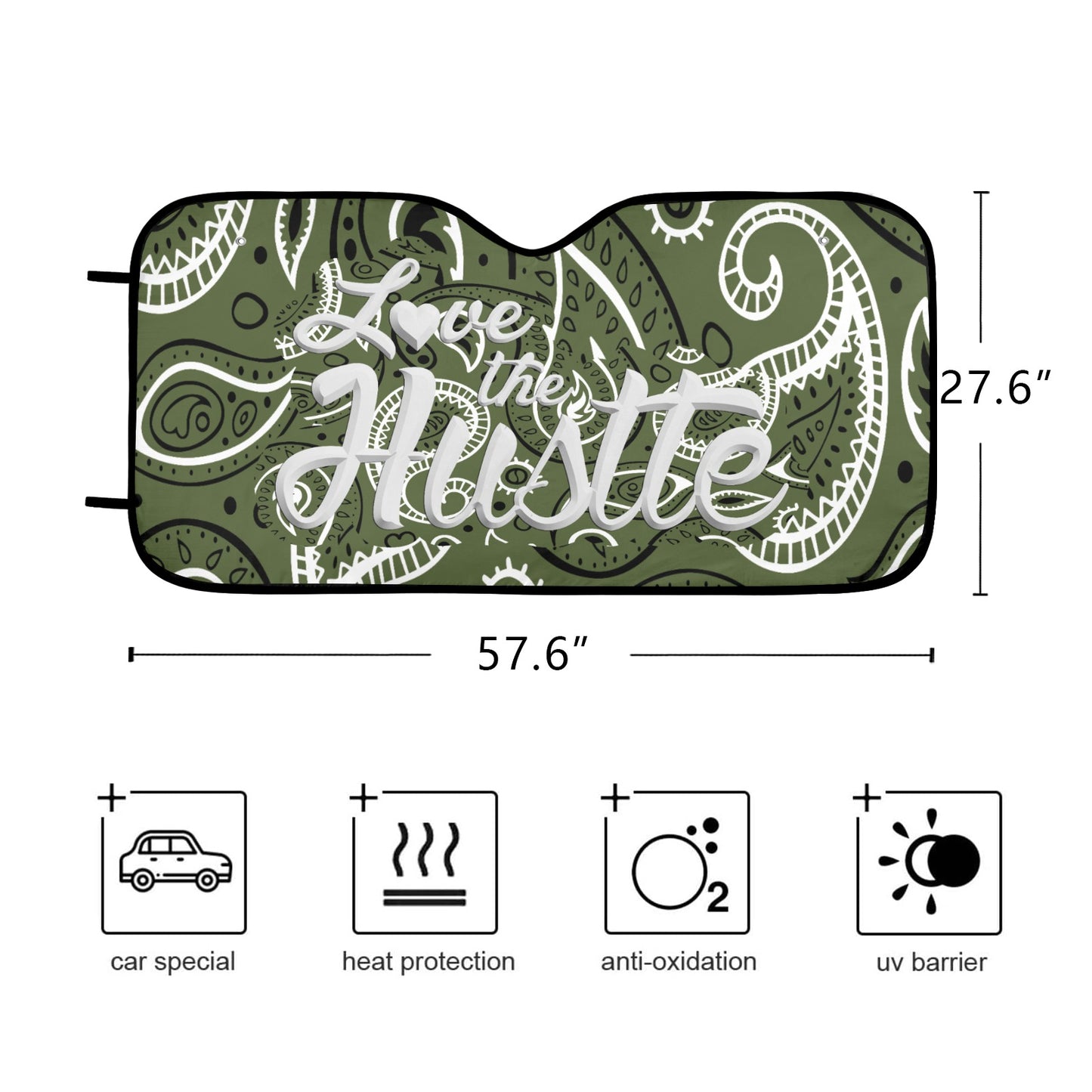 Love The Hustle Auto Sun Shade 57.6" x 27.6"（145cm x 70cm ）