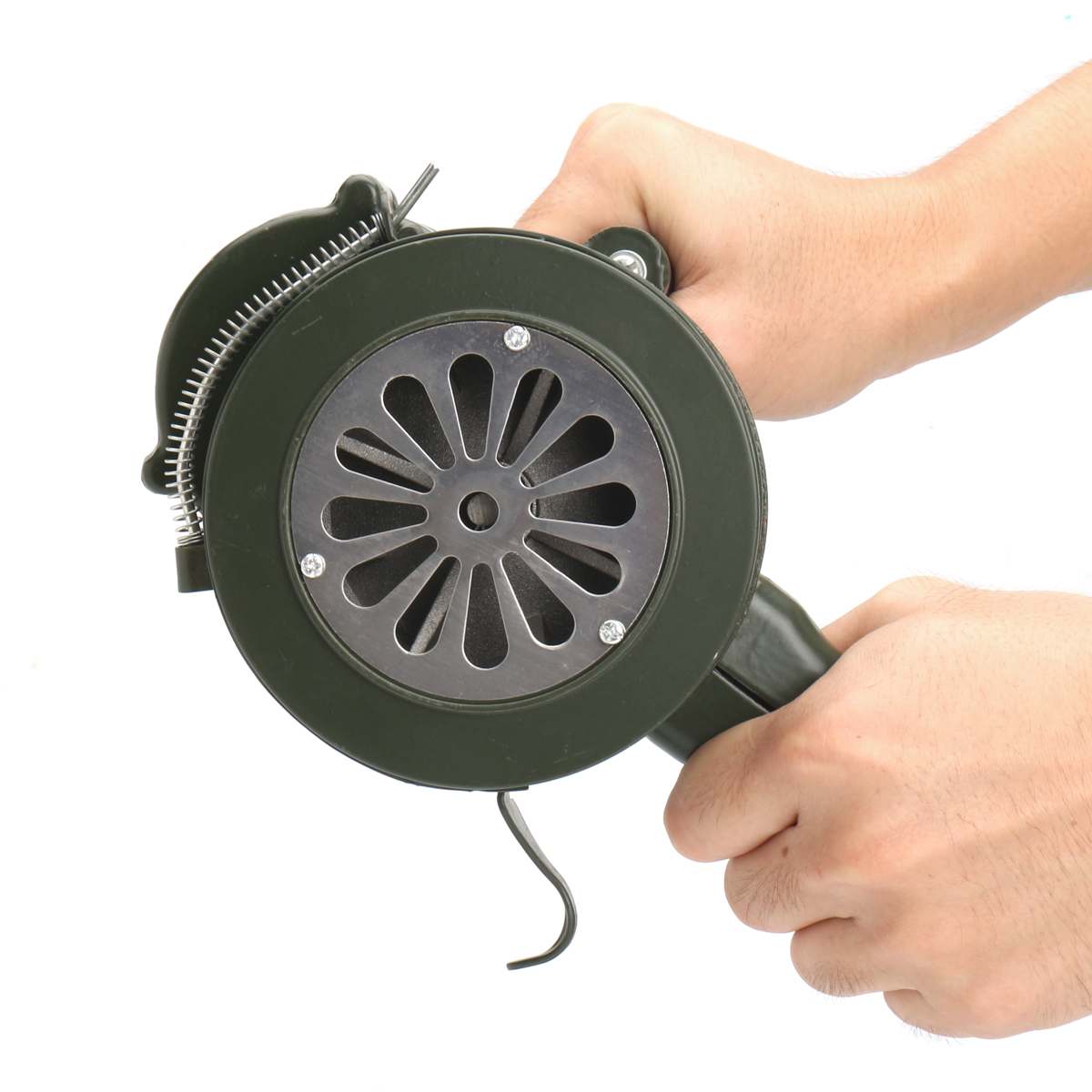 110dB Hand Crank Air Raid Emergency Alarm – Green Aluminum Alloy