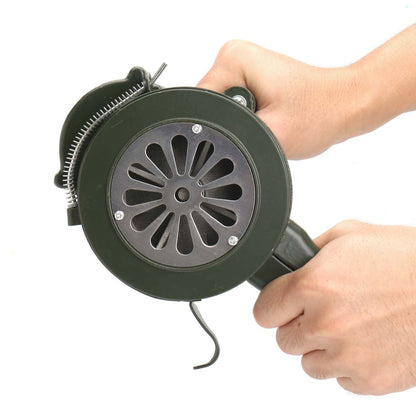 110dB Hand Crank Air Raid Emergency Alarm – Green Aluminum Alloy