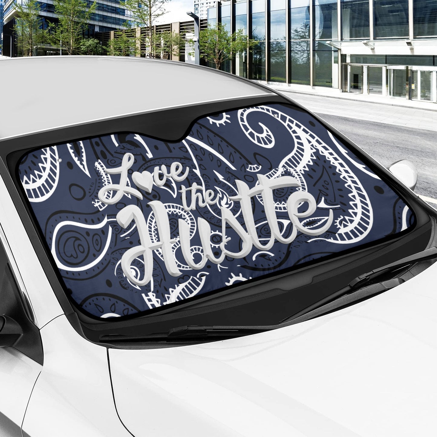 Love The Hustle Auto Sun Shade 57.6" x 27.6"（145cm x 70cm ）