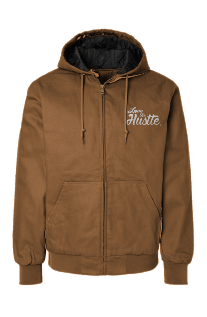 Love The Hustle White Embroidered Logo Canvas Workwear Jacket