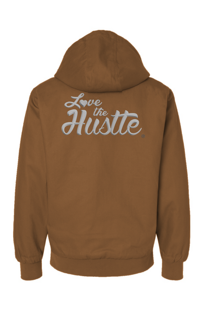 Love The Hustle White Embroidered Logo Canvas Workwear Jacket