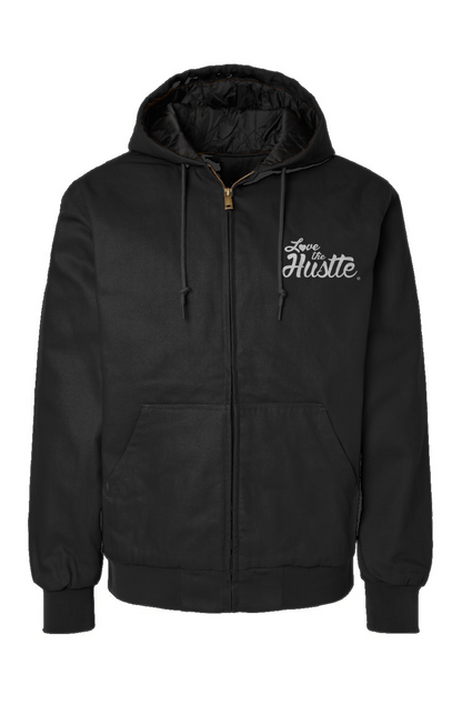 Love The Hustle White Embroidered Logo Canvas Workwear Jacket