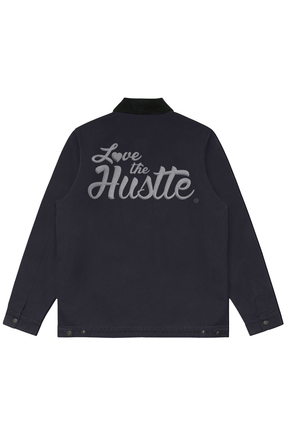 Love The Hustle White Embroidered Logo Canvas Cord Collar Jacket