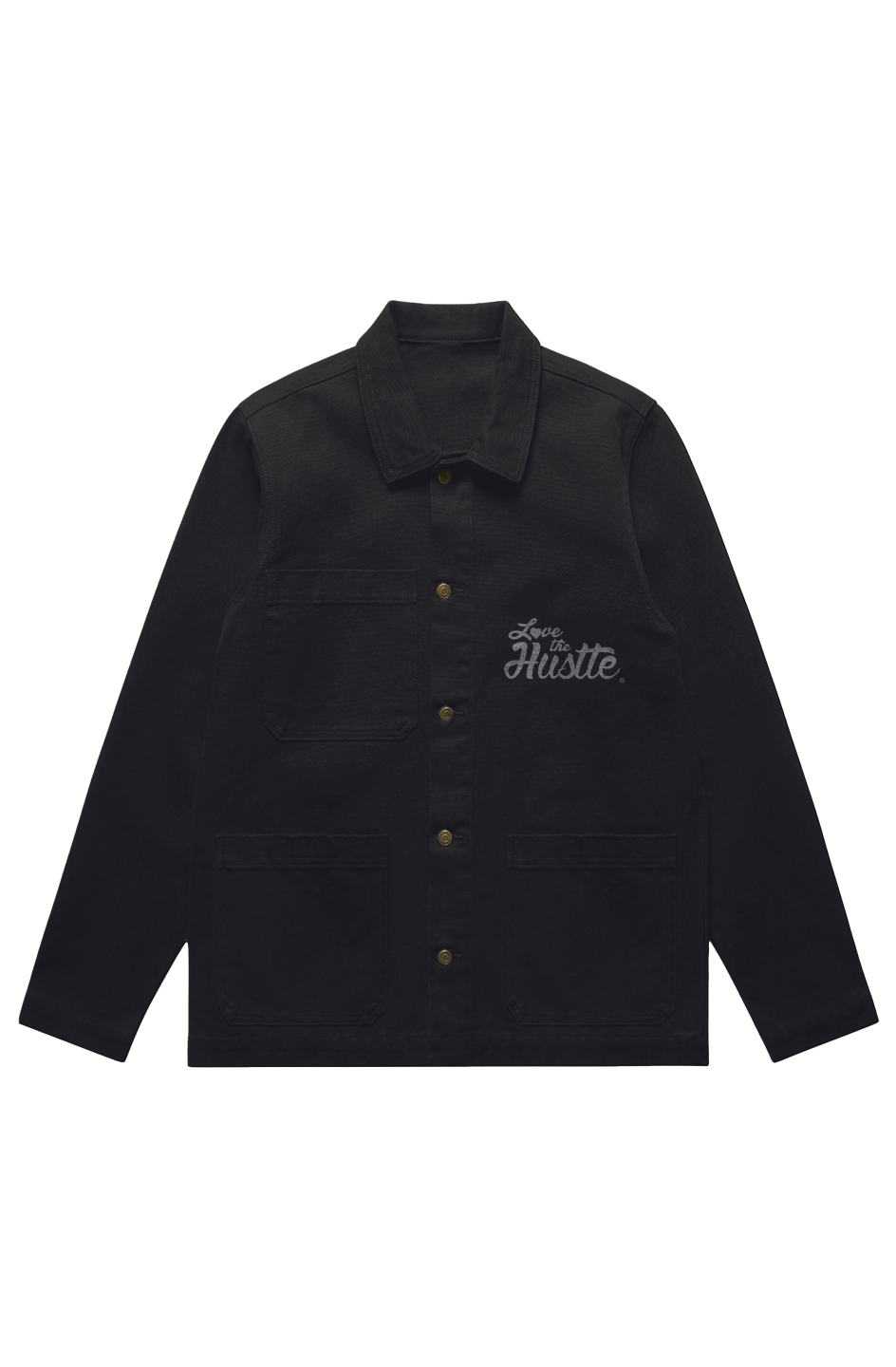 Love The Hustle White Embroidered Logo Canvas Chore Jacket