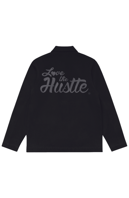 Love The Hustle White Embroidered Logo Canvas Chore Jacket