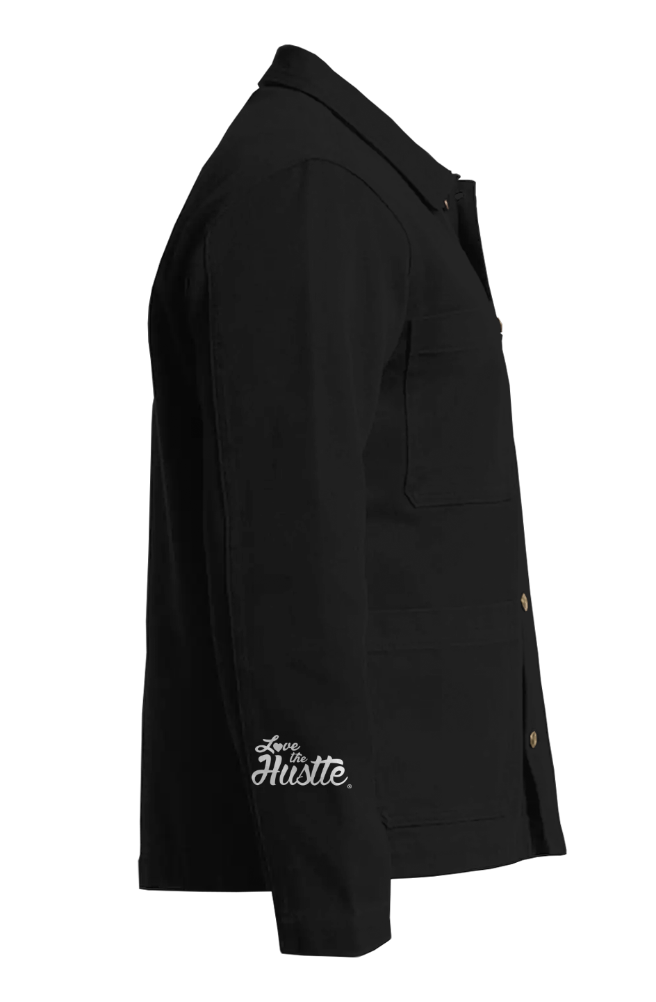 Love The Hustle White Embroidered Logo Canvas Chore Jacket