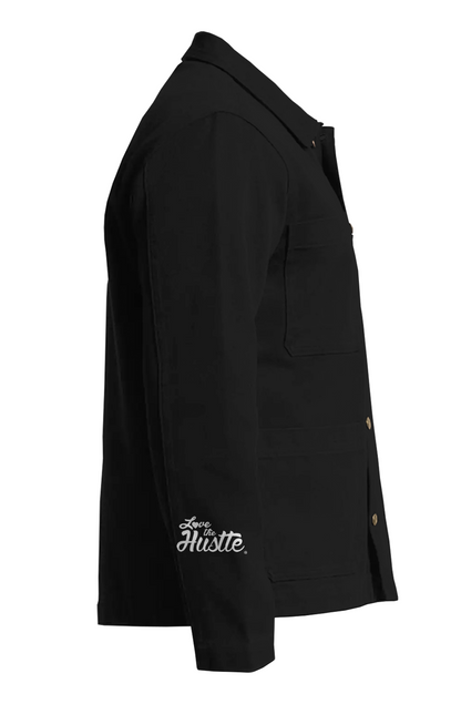 Love The Hustle White Embroidered Logo Canvas Chore Jacket