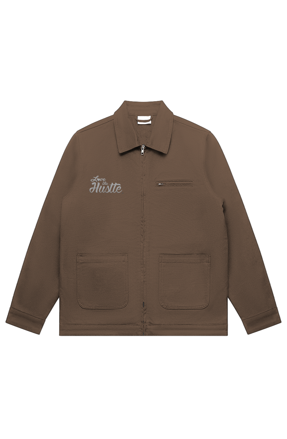 Love The Hustle White Embroidered Logo Canvas Heavy Jacket