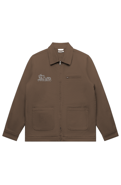 Love The Hustle White Embroidered Logo Canvas Heavy Jacket