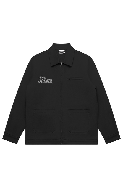 Love The Hustle White Embroidered Logo Canvas Heavy Jacket