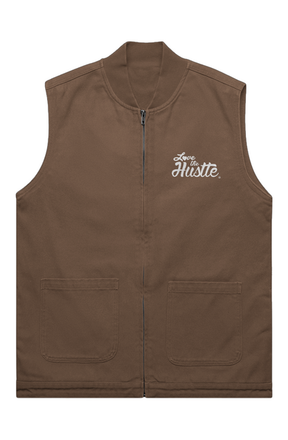 Love The Hustle White Embroidered Logo Canvas Heavy Vest