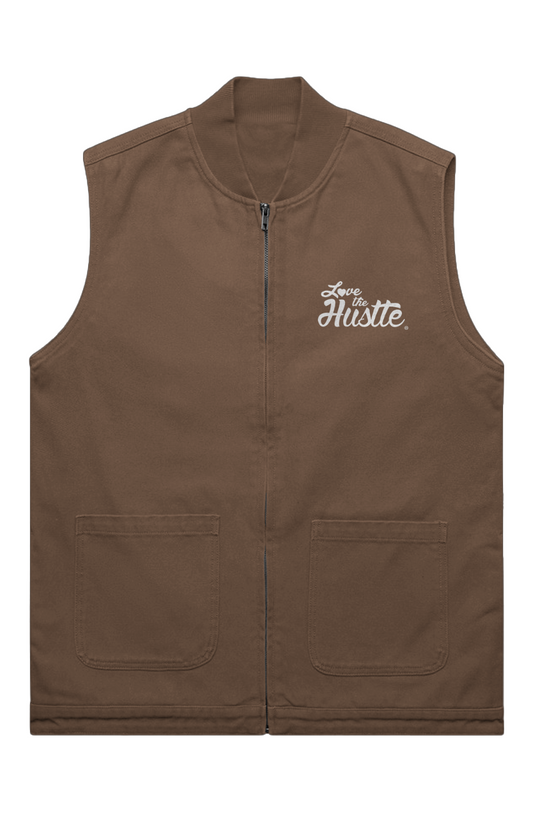 Love The Hustle White Embroidered Logo Canvas Heavy Vest