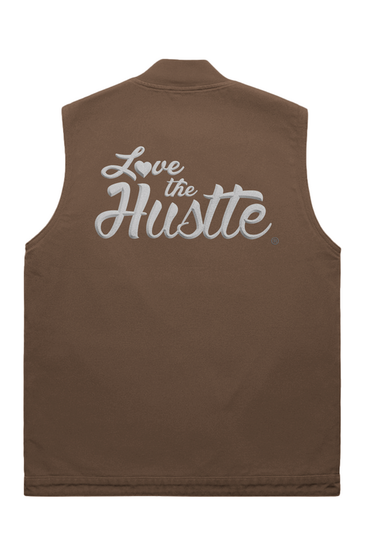 Love The Hustle White Embroidered Logo Canvas Heavy Vest
