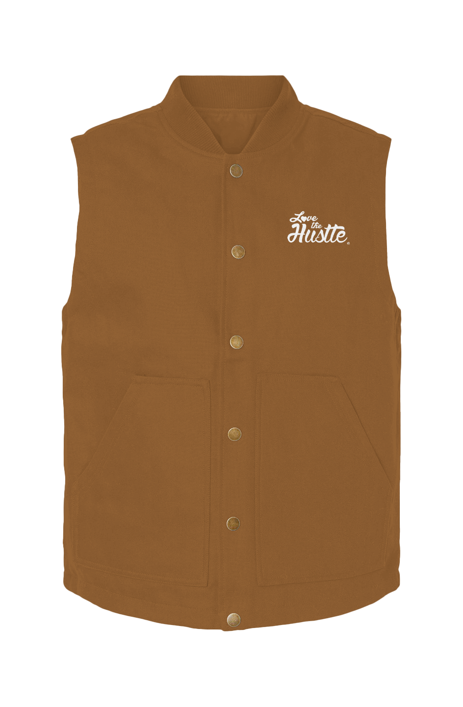 Love The Hustle White Embroidered Logo Insulated Canvas Workwear Vest