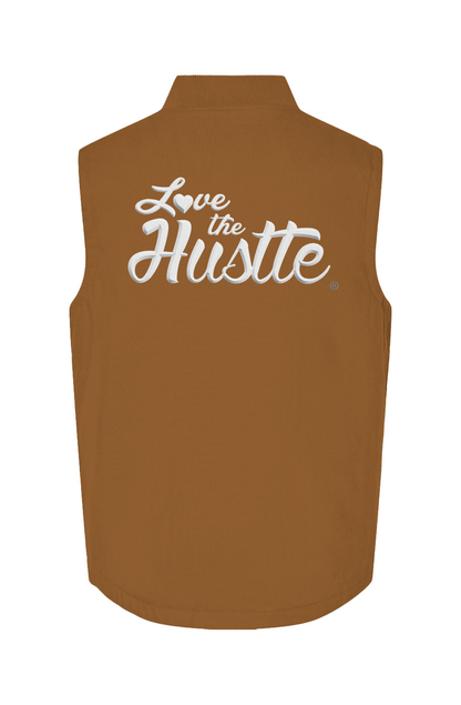 Love The Hustle White Embroidered Logo Insulated Canvas Workwear Vest