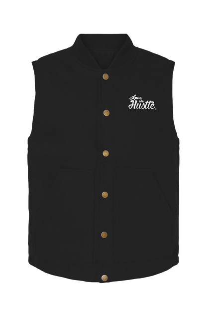 Love The Hustle White Embroidered Logo Insulated Canvas Workwear Vest