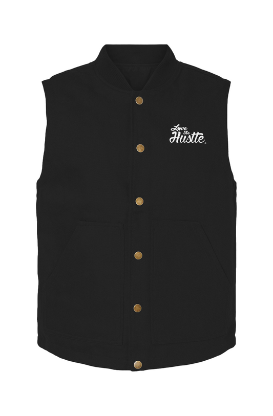 Love The Hustle White Embroidered Logo Insulated Canvas Workwear Vest