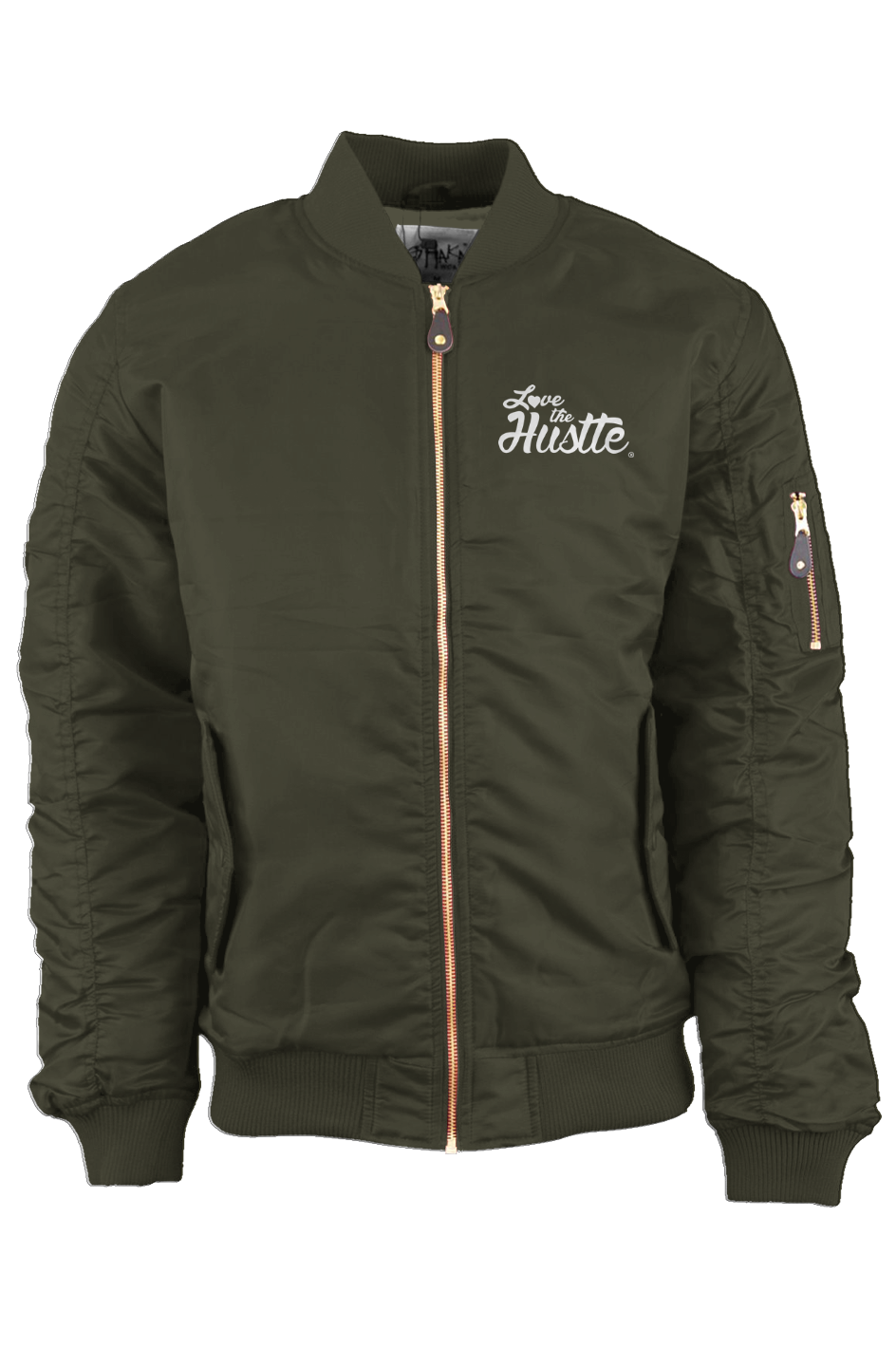 Love The Hustle White Embroidered Logo Uni Bomber Jacket