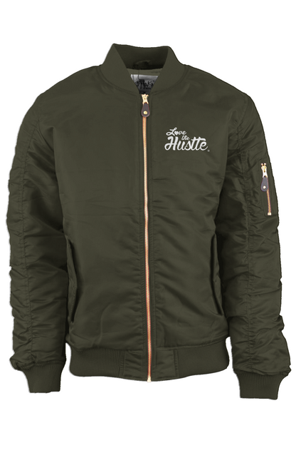 Love The Hustle White Embroidered Logo Uni Bomber Jacket