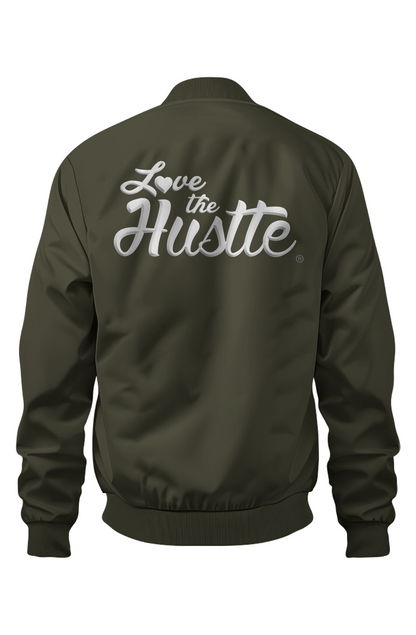 Love The Hustle White Embroidered Logo Uni Bomber Jacket