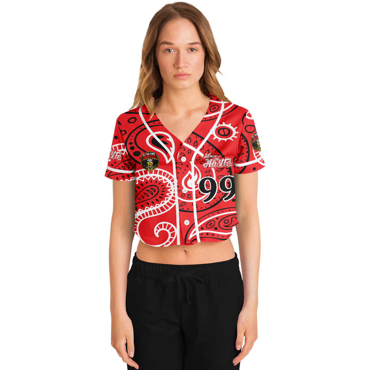 Love The Hustle® Cropped Baseball Jersey - Red Squad