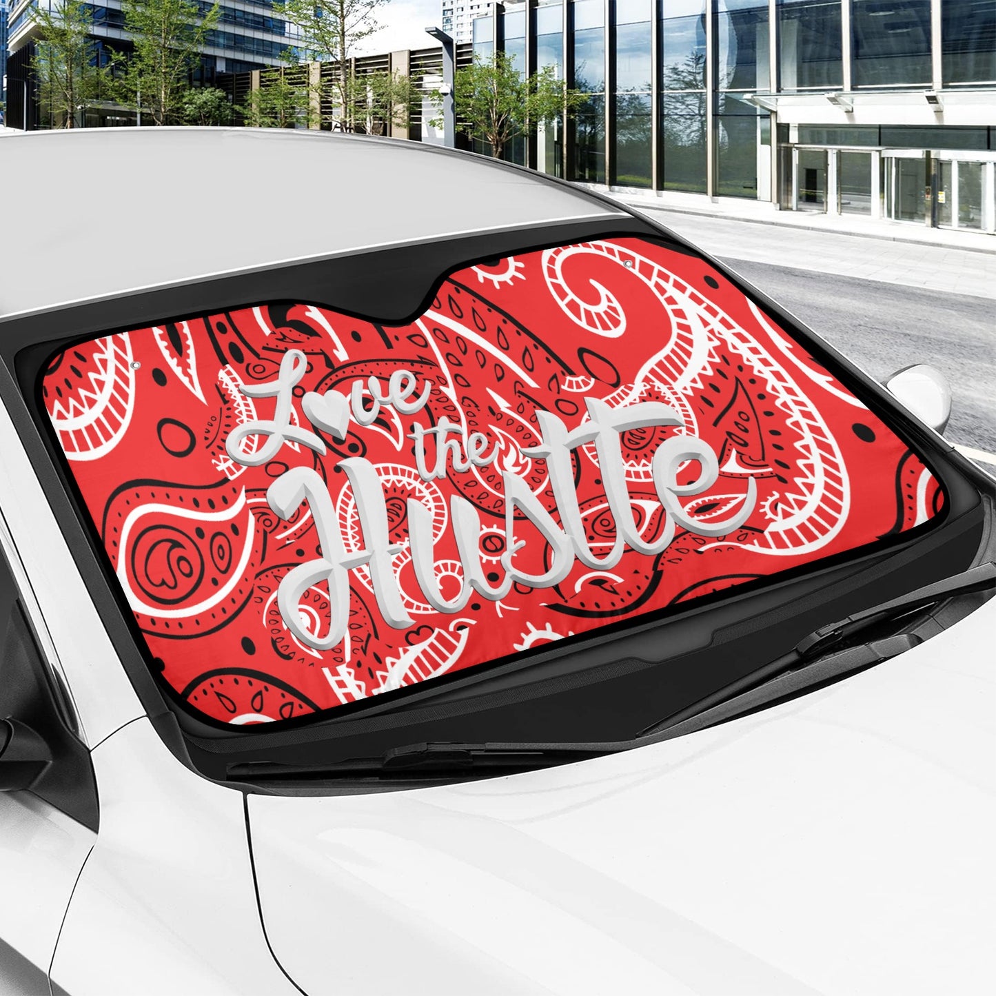Love The Hustle Auto Sun Shade 57.6" x 27.6"（145cm x 70cm ）