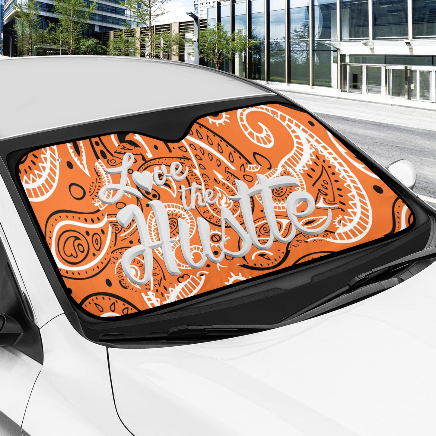 Love The Hustle Auto Sun Shade 57.6" x 27.6"（145cm x 70cm ）