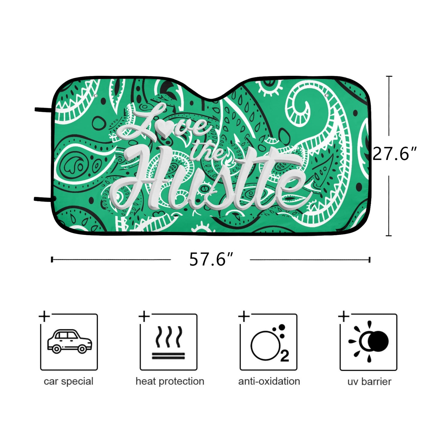 Love The Hustle Auto Sun Shade 57.6" x 27.6"（145cm x 70cm ）