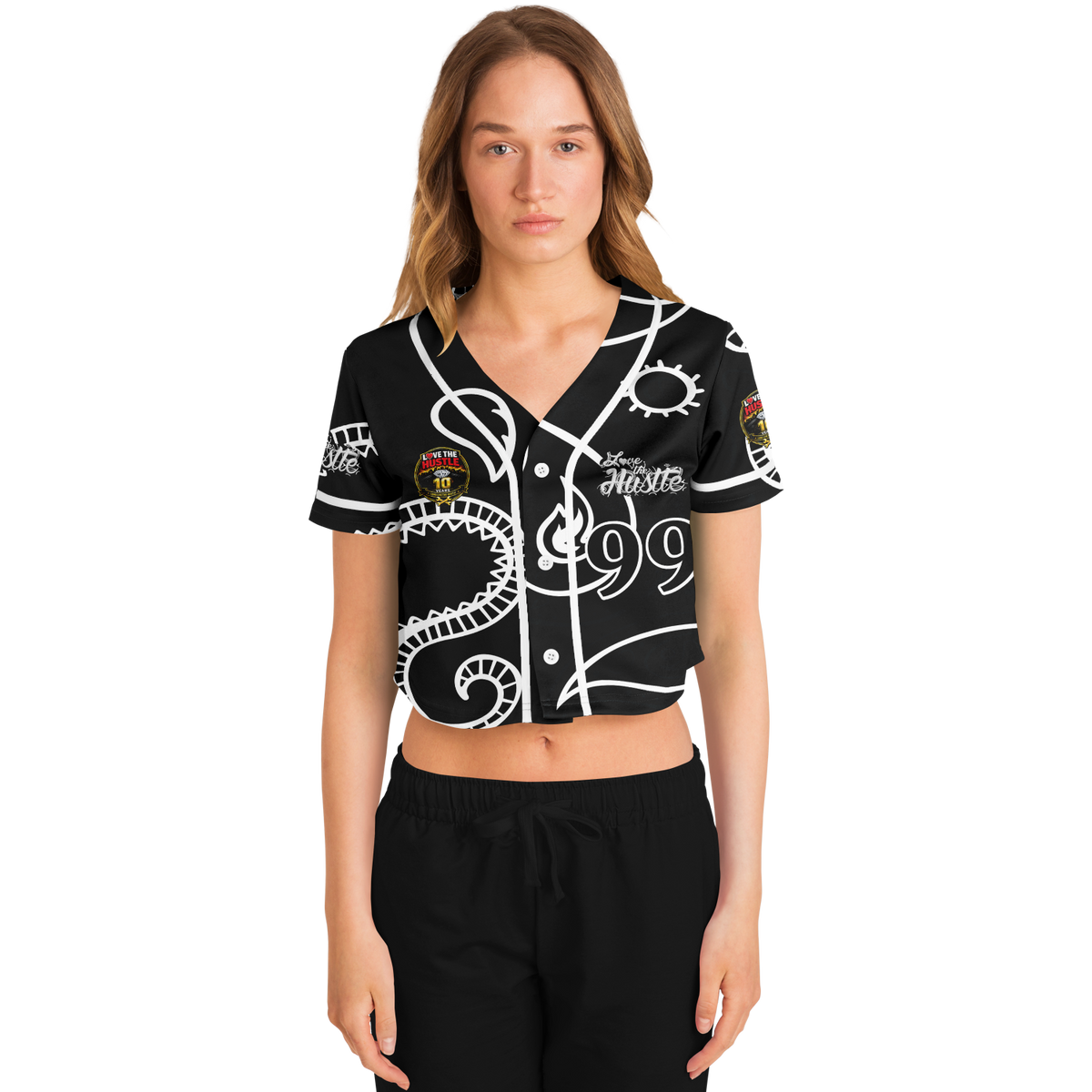 Love The Hustle® Cropped Baseball Jersey - Black Squad
