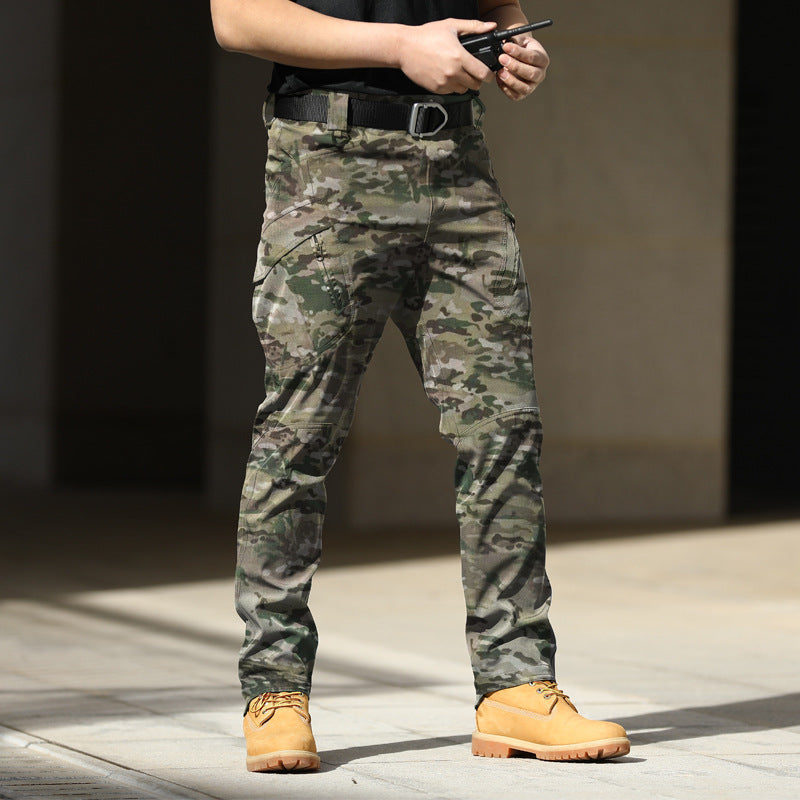 Pantalones tácticos de camuflaje para entrenamiento, pantalones elásticos de trabajo para exteriores en primavera y otoño, pantalones de asalto holgados de tela suave