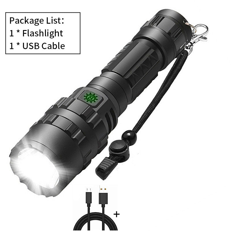 Mini Long-Range USB Charging 10W Aluminum Alloy Outdoor Home LED Tactical Strong Light Flashlight Set
